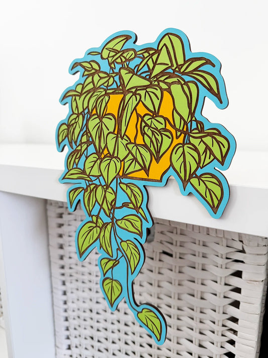 FloraGrafik Shelf Plant | Heartleaf Philodendron | Left Hanging | Light Green / Yellow / Light Blue | Individually Hand-Painted