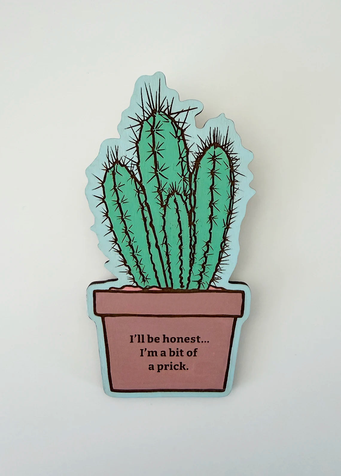 Hand-Painted Magnet | Prickly Cactus | Mint / Dusty Pink / Ice Blue | Height 12cm