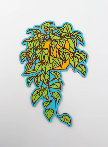 FloraGrafik Shelf Plant | Heartleaf Philodendron | Left Hanging | Light Green / Yellow / Light Blue | Individually Hand-Painted