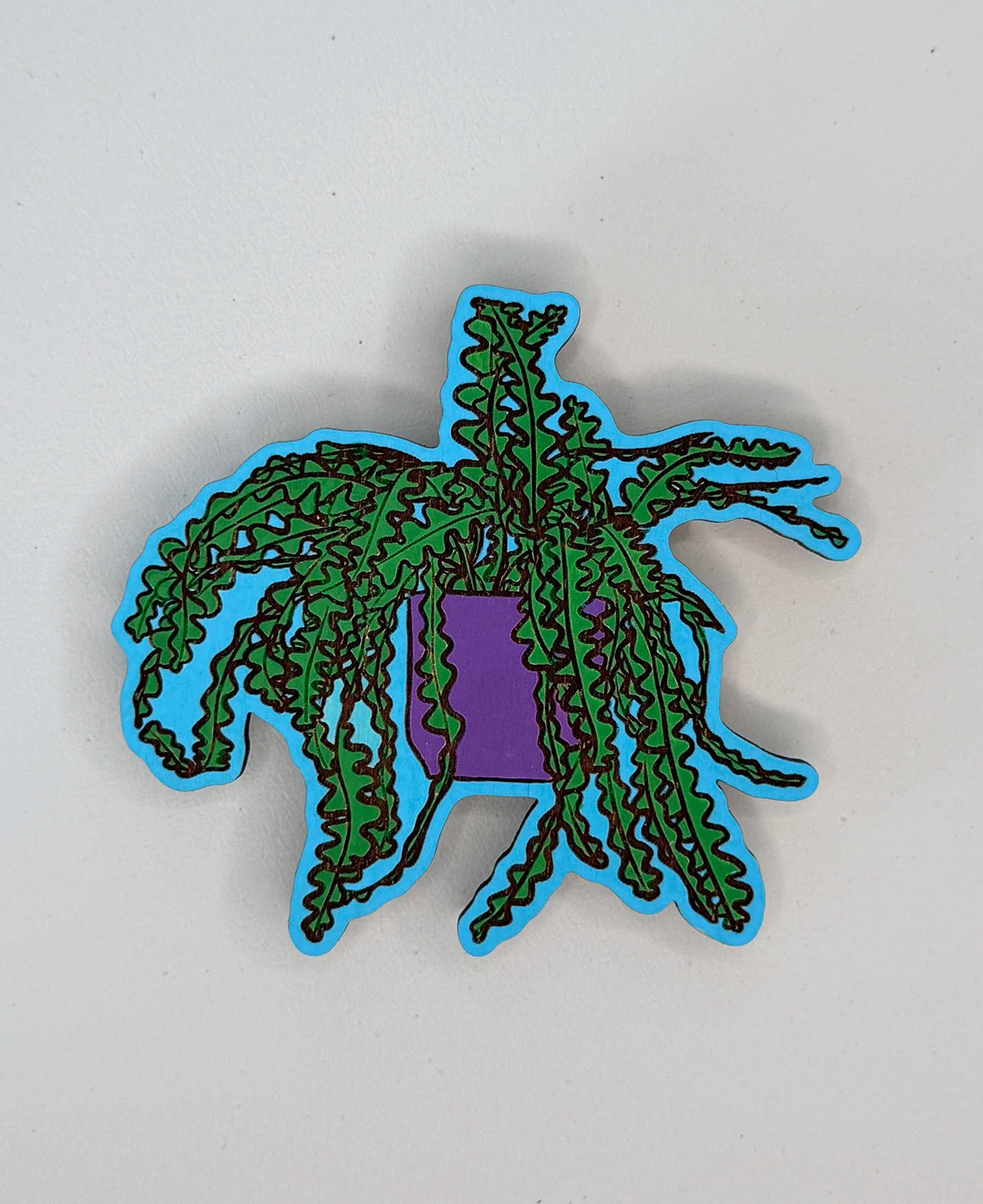 Hand-Painted Mini Magnet | Fishbone Cactus | Dark Green / Purple / Blue | Height 8cm