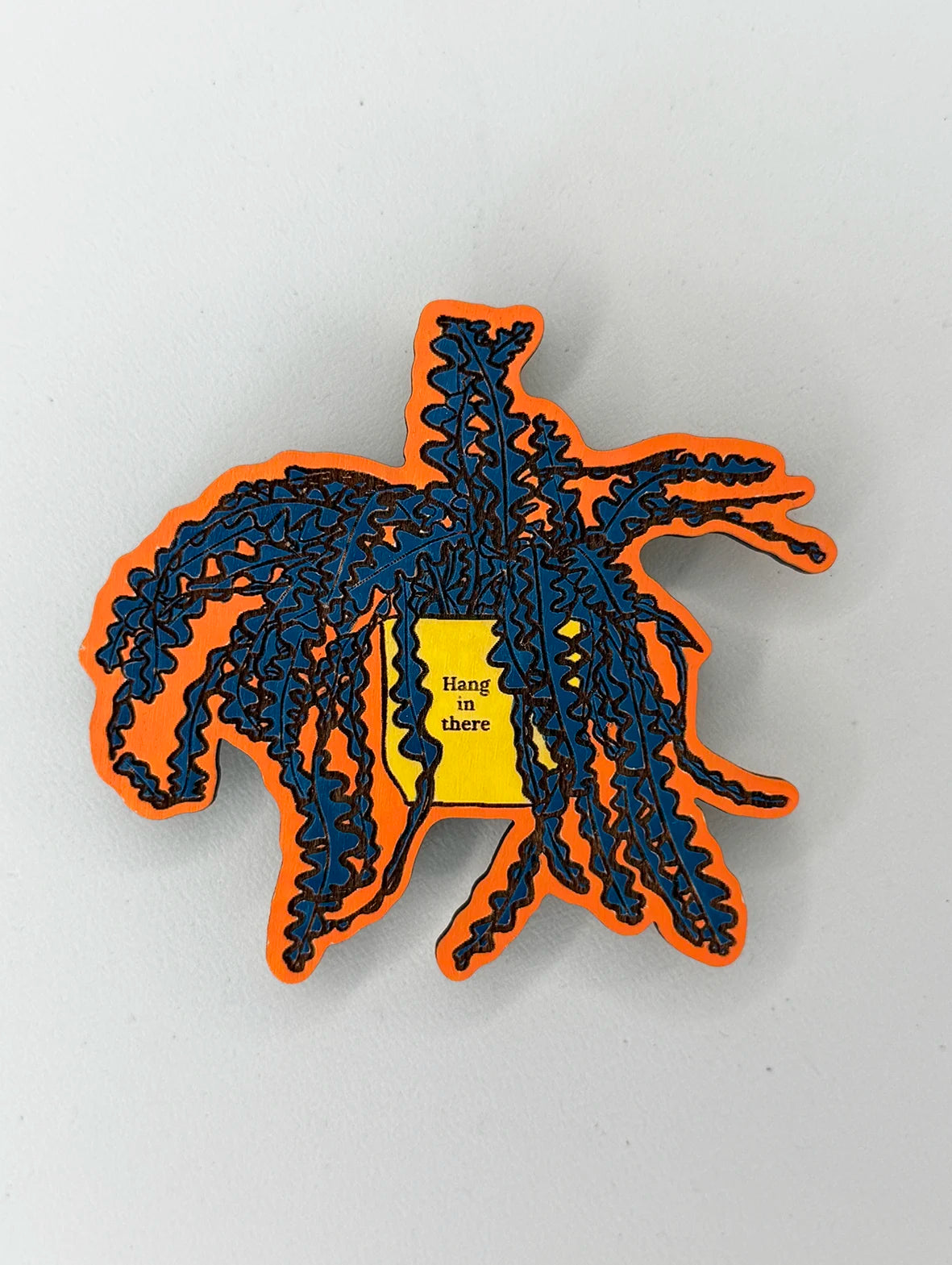 Hand-Painted Mini Magnet | Fishbone Cactus (Hang in there) | Midnight Blue / Yellow / Orange | Height 8cm