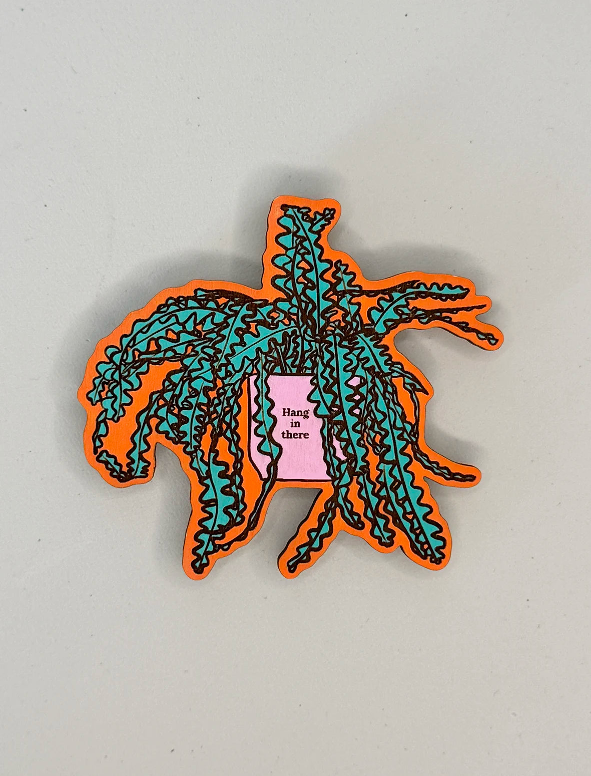 Hand-Painted Mini Magnet | Fishbone Cactus (Hang in there) | Mint / Baby Pink / Orange | Height 8cm