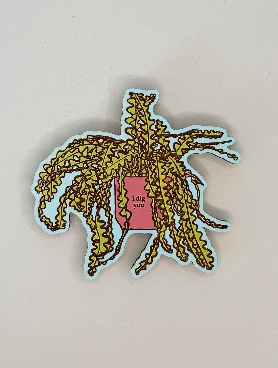 Hand-Painted Mini Magnet | Fishbone Cactus (I dig you) Light Green / Dusty Pink / Ice Blue| Height 8cm