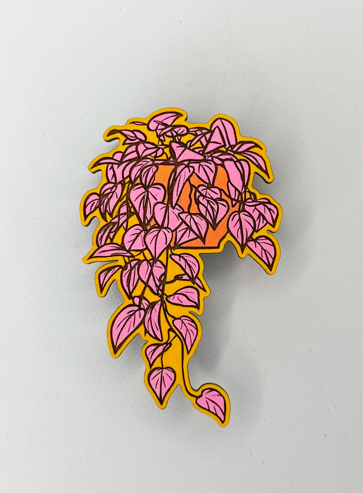 Hand-Painted Mini Magnet | Heartleaf Philodendron (Left Hanging) | Pink / Orange / Sunshine | Height 8cm