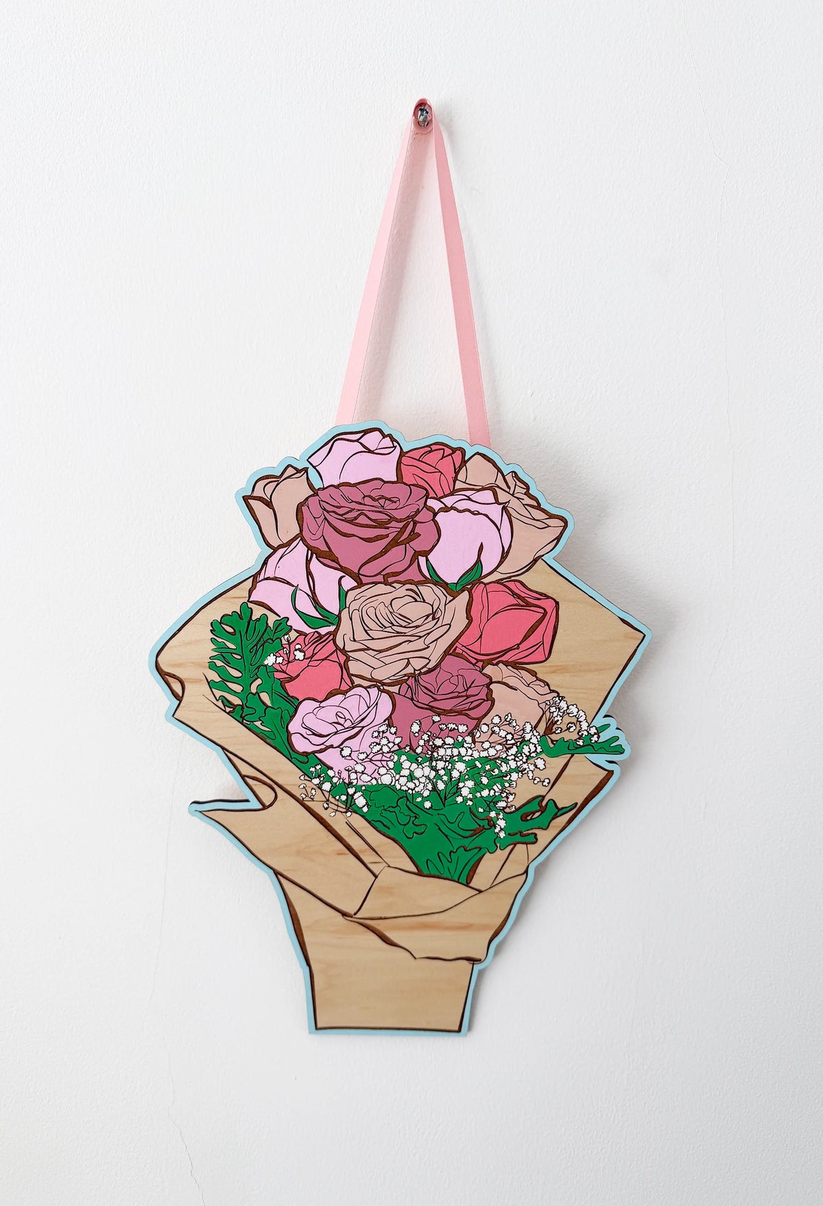 Rose Bouquet | Floral Wall Hanging 28cm | Pastel Pinks | Individually Hand-Painted