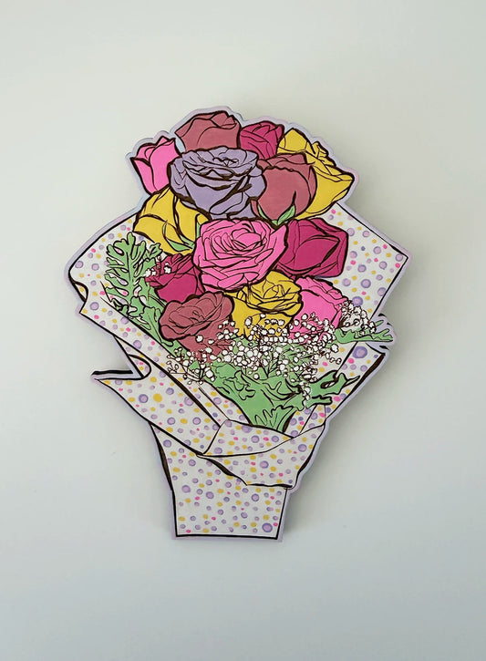 Hand-Painted Magnet | Rose Bouquet | White & Multi-Colour Polka Dot | Height 13.5cm