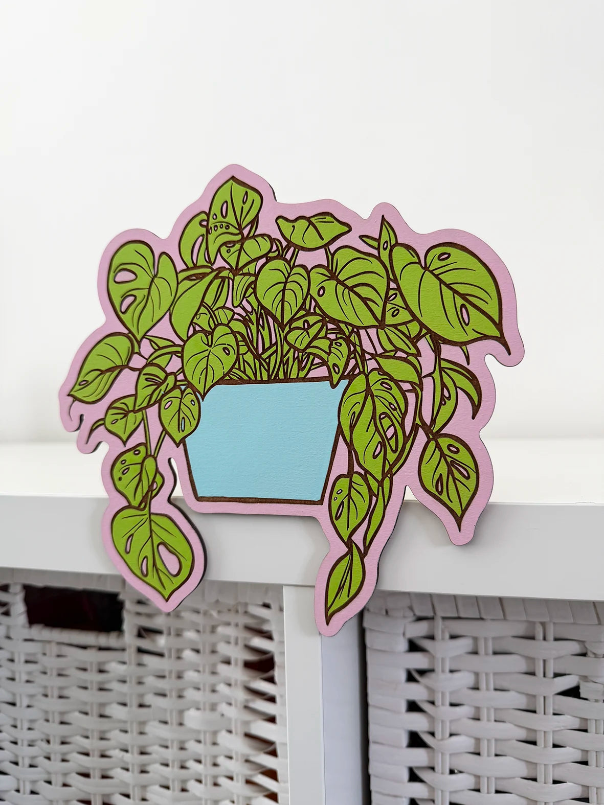 FloraGrafik Shelf Plant | Monstera Adansonii | Light Green / Ice Blue / Baby Pink | Individually Hand-Painted