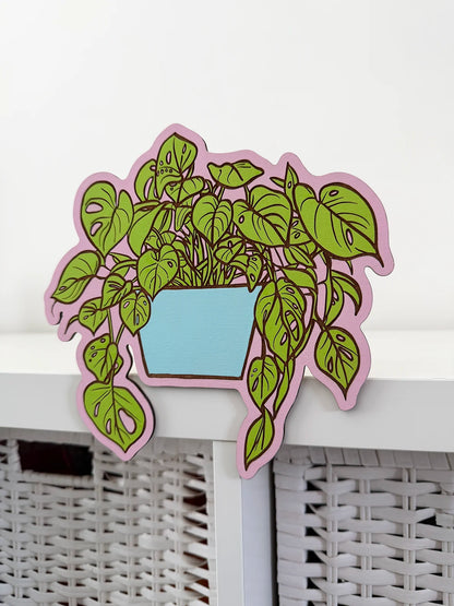 FloraGrafik Shelf Plant | Monstera Adansonii | Light Green / Ice Blue / Baby Pink | Individually Hand-Painted