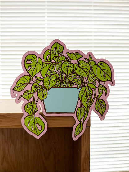 FloraGrafik Shelf Plant | Monstera Adansonii | Light Green / Ice Blue / Baby Pink | Individually Hand-Painted